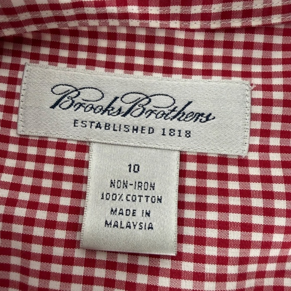 Brooks Brothers Gingham Check Button Collared Pleated Back Red White Blouse 10 - Picture 4 of 7